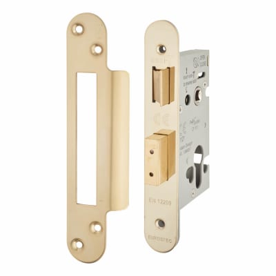 Architectural Bolt Through Euro Profile Sashlock - 65mm Case - 44mm Backset - Radius - PVD Brass