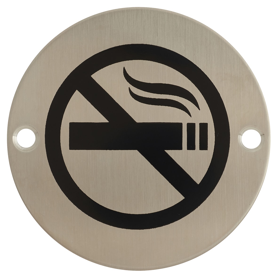 No Smoking Door Sign - 75mm Diameter - Satin Stainless Steel