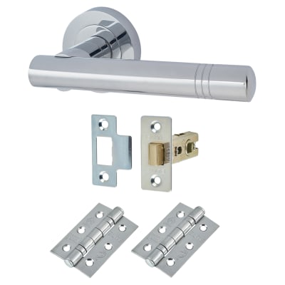 Polished Chrome Latch Door Handles on Rose Pack - Dakota Range