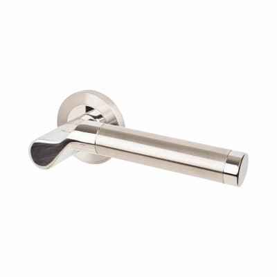 Satin/Polished Stainless Steel Door Handles on Round Rose - Lucerna Range