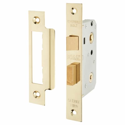 Bathroom Lock - 64mm Case - 44mm Backset - Polished Brass