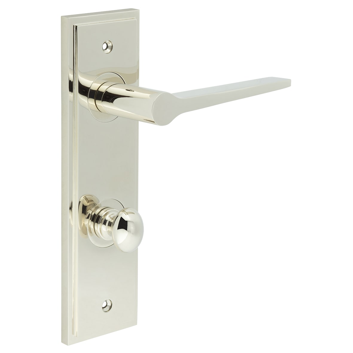 Polished Nickel Fire Rated DIN Bathroom Door Handles - Knightsbridge - Inner 1 - 200 x 55mm