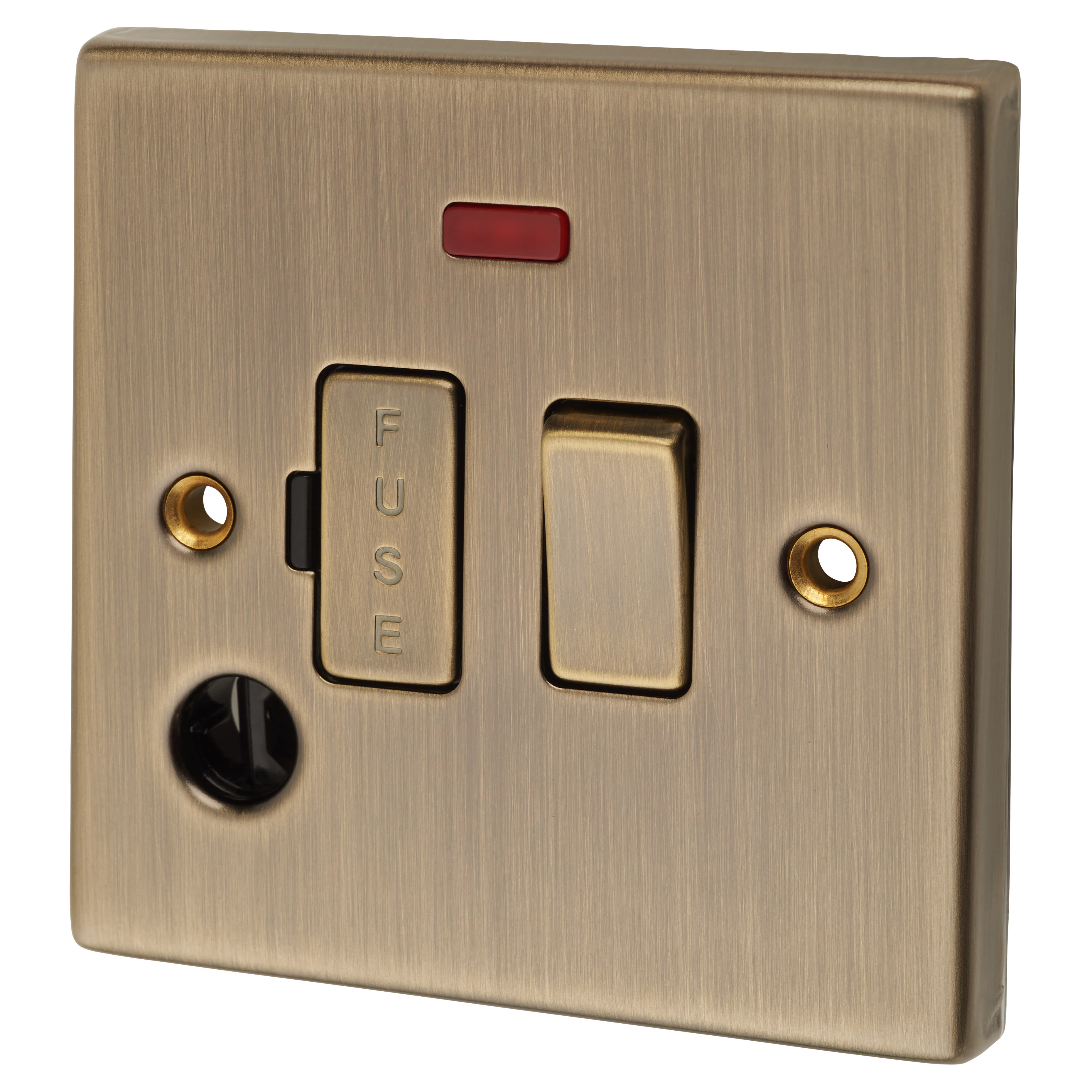 13A 1 Gang Switched Fused Spur with Neon & Flex Outlet - Antique Brass