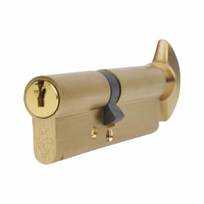 1 Star 6 Pin Kitemarked 100mm Euro Thumbturn Cylinder - 55mm Turn + 45mm - Polished Brass