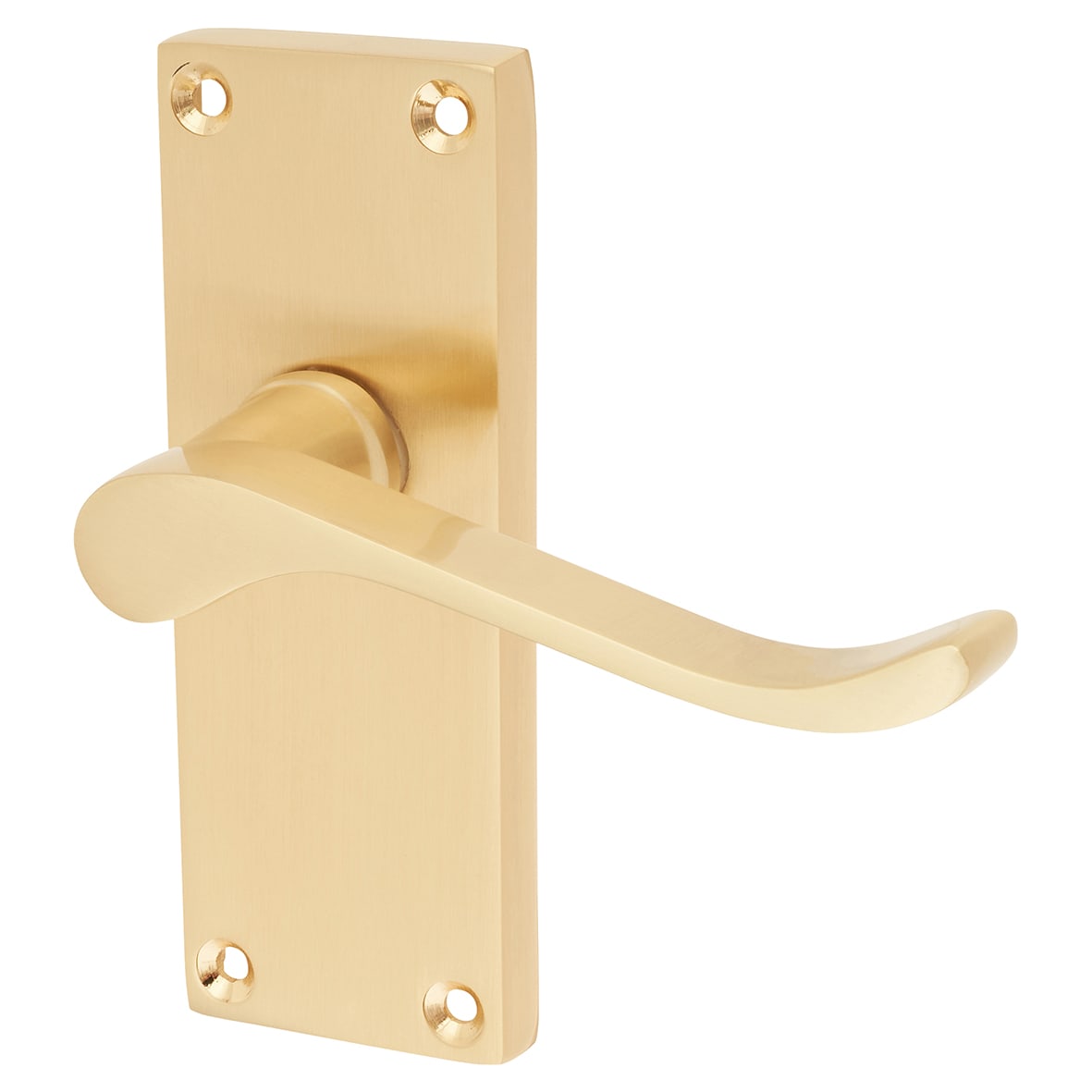 Satin Brass Budget Scroll Latch Door Handles - Short Plate - Mia Range - 114 x 42mm