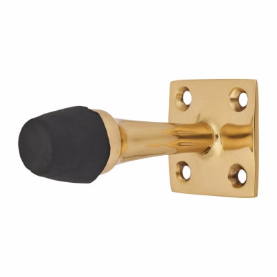 Square Base Projection Door Stop - 70mm Projection - Polished Brass
