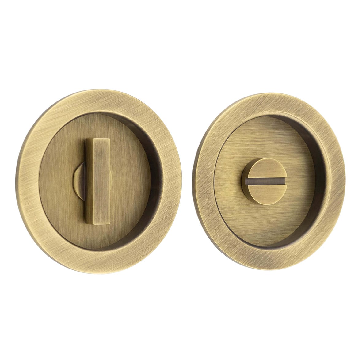 Round Flush Privacy Handle Set - 75mm Diameter - Antique Brass