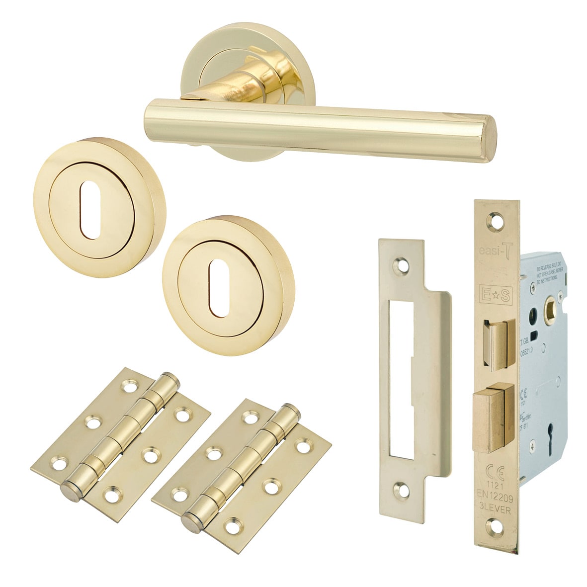 Polished Brass 3 Lever Sashlock Door Handles on Rose Pack - Ella Range