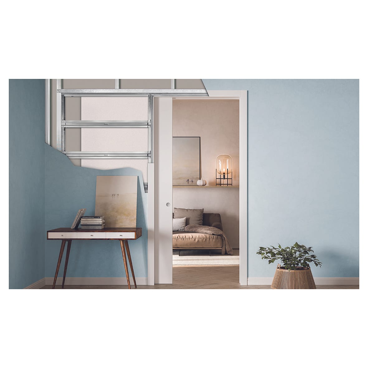 Single Pocket Door Kit - 95mm Finished Wall Thickness - 838 x 1981mm Door Size