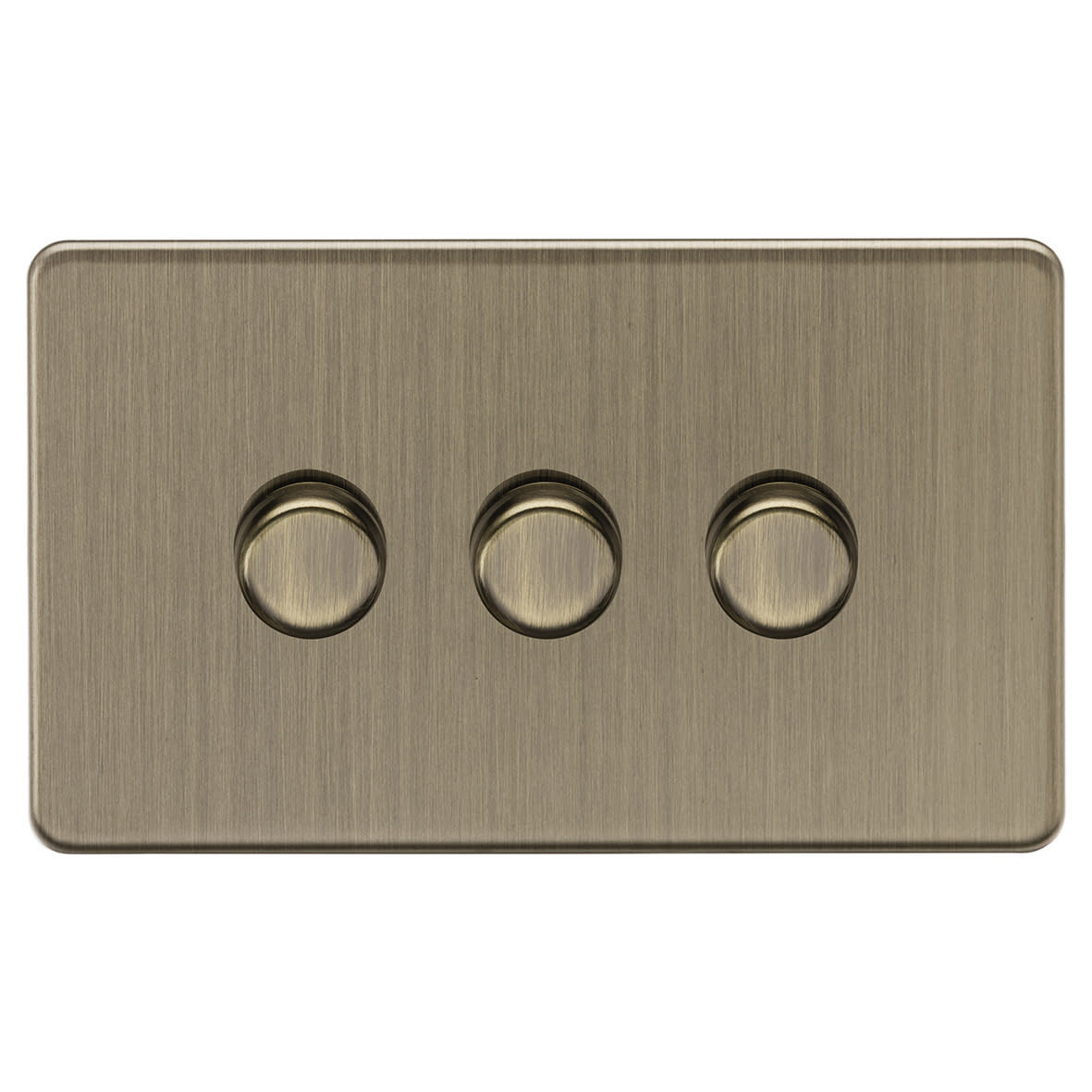 5-150W 3 Gang 2 Way Push On/Off Rotary Flat Intelligent LED Dimmer Switch - Ant Brass
