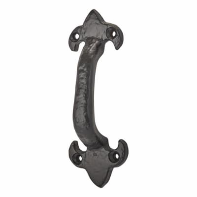 Antique Black Iron Fleur de Lys Offset Door Pull Handle - Screw Fix - 130 x 45mm