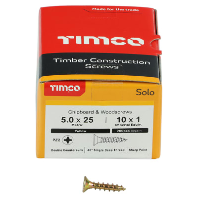 Solo Chippy Pozi Countersunk Wood Screws - 5.0 x 25mm - Yellow Zinc - Pack of 200