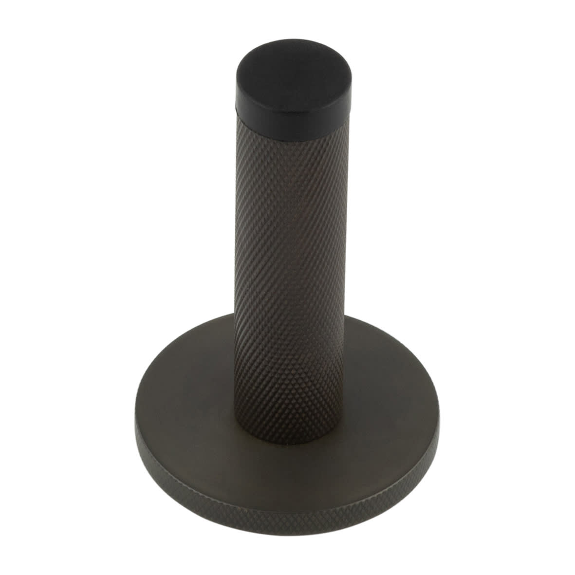 Knurled Projection Door Stop on Knurled Rose - 76mm Projection - Dark Bronze