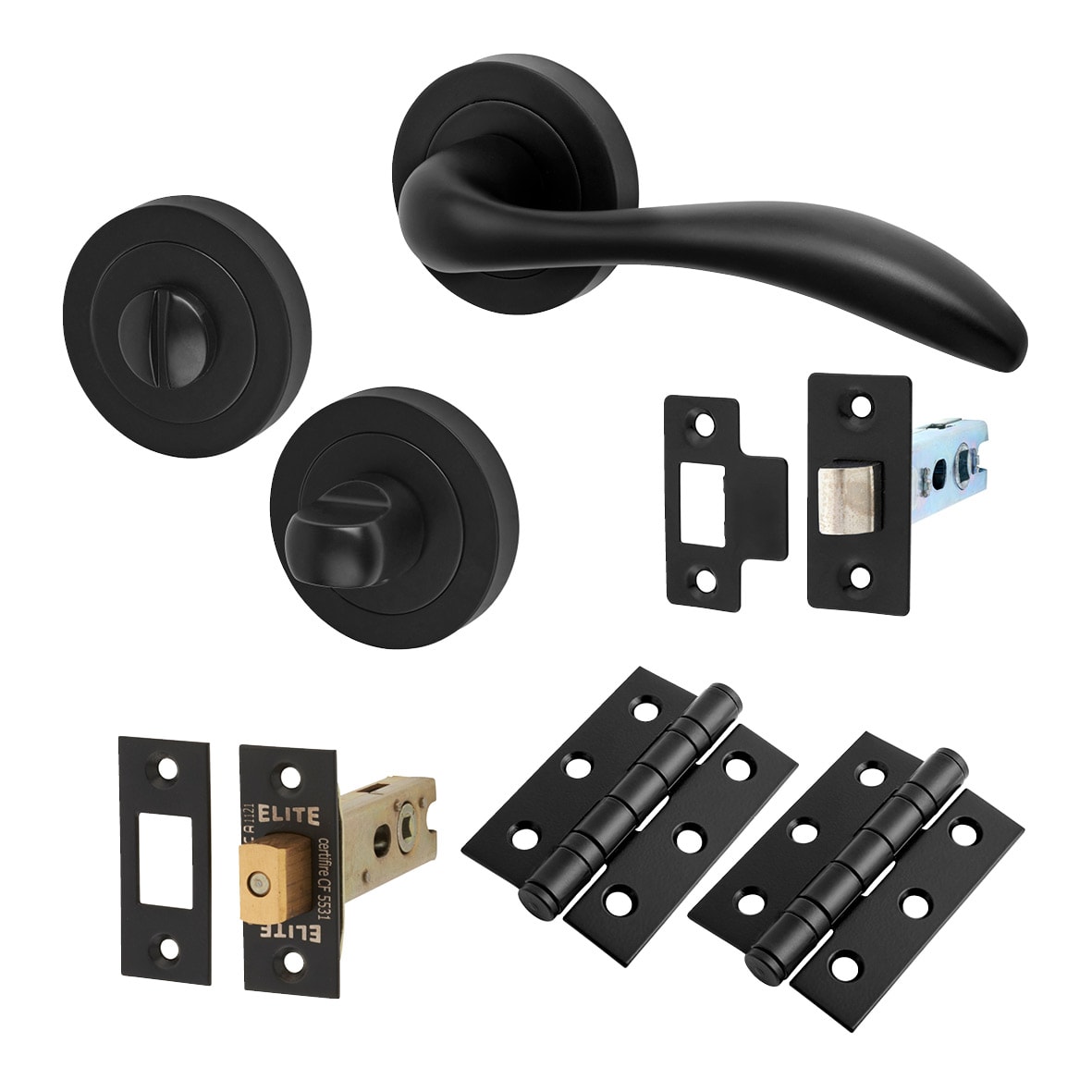 Matt Black Bathroom Deadbolt Lock Door Handles on Rose Pack - Sussex Range