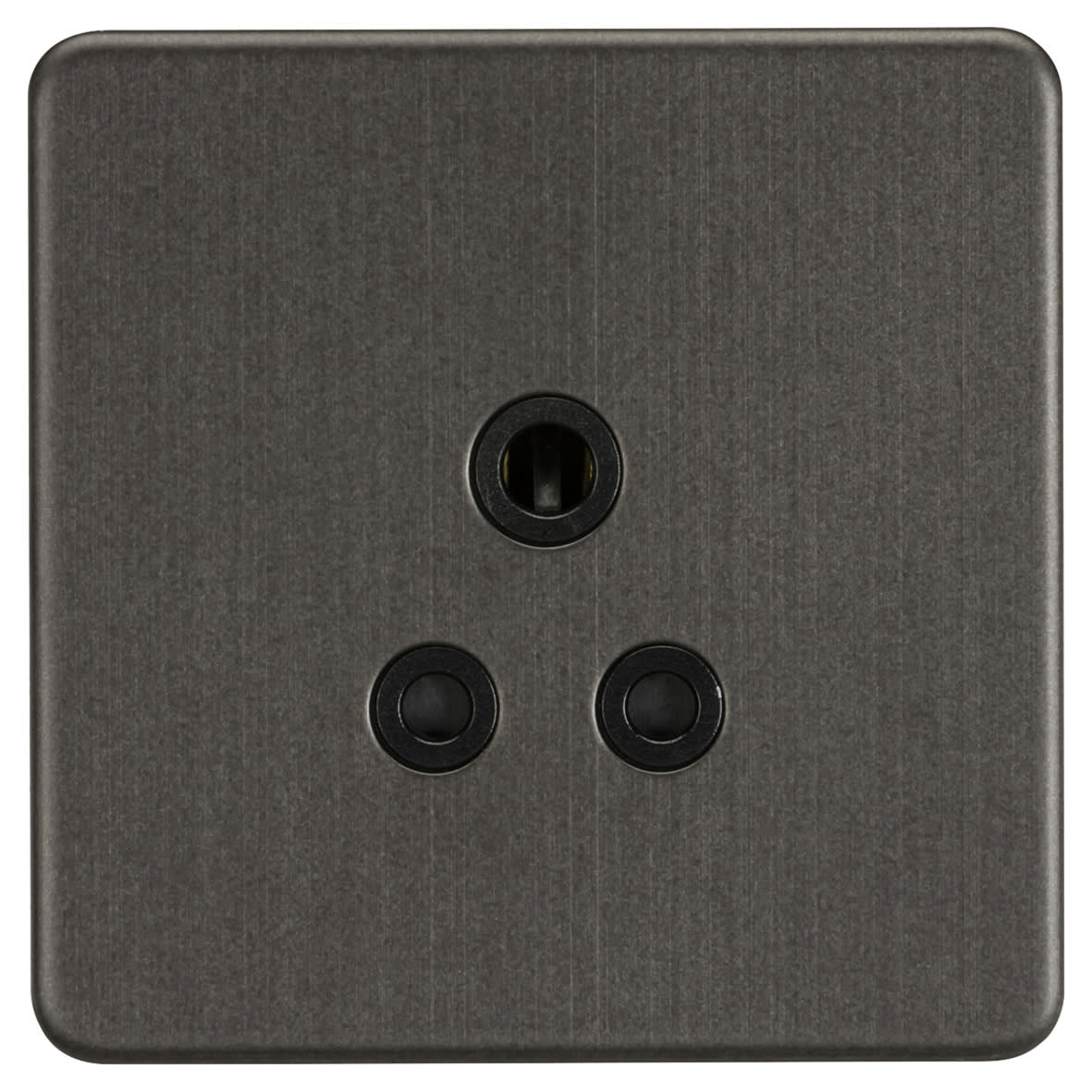 5A Screwless Flat Plate Unswitched Round Pin Socket - Smoked Bronze with Black Insert
