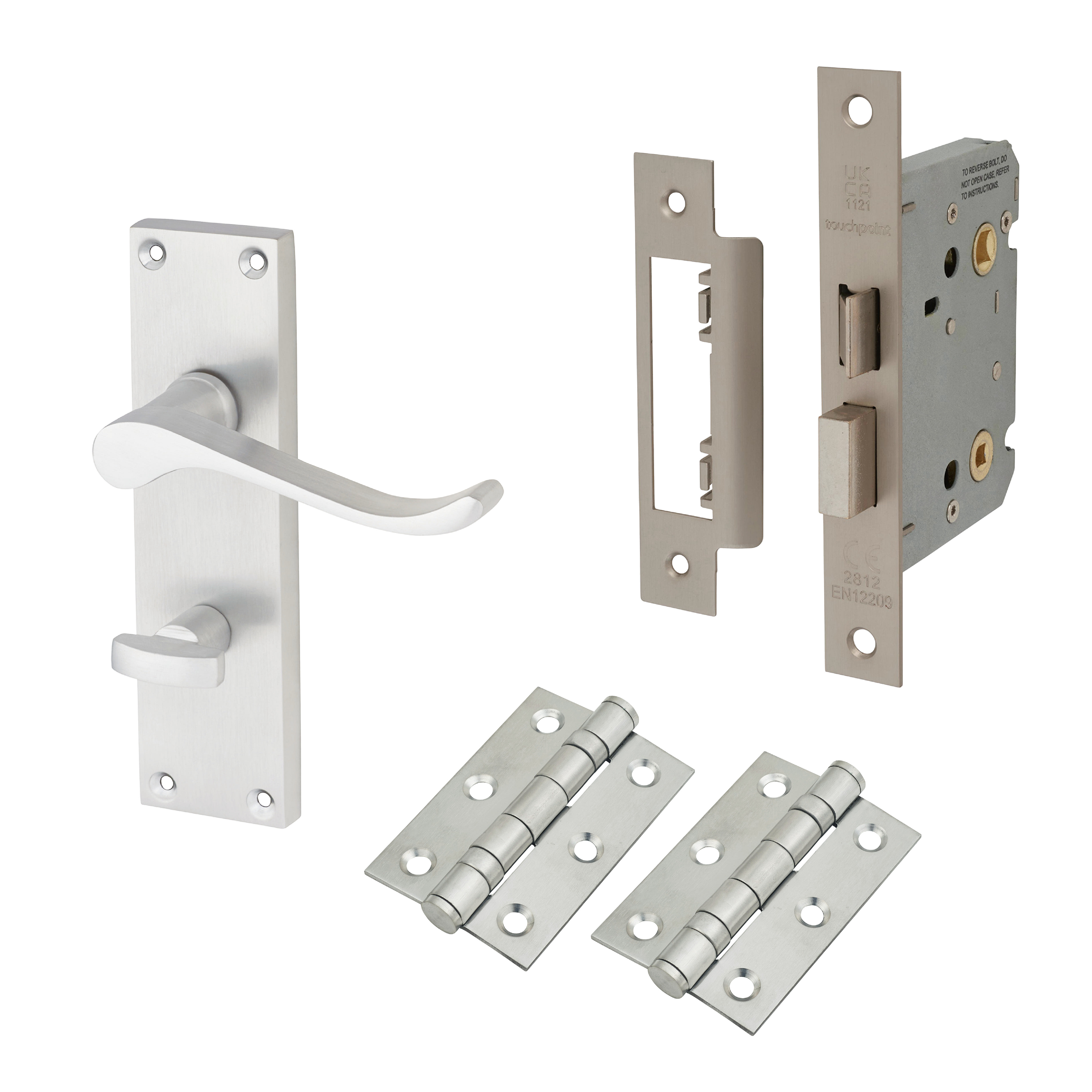 Satin Chrome Budget Scroll Bathroom Lock Door Handles Pack - Mia Range
