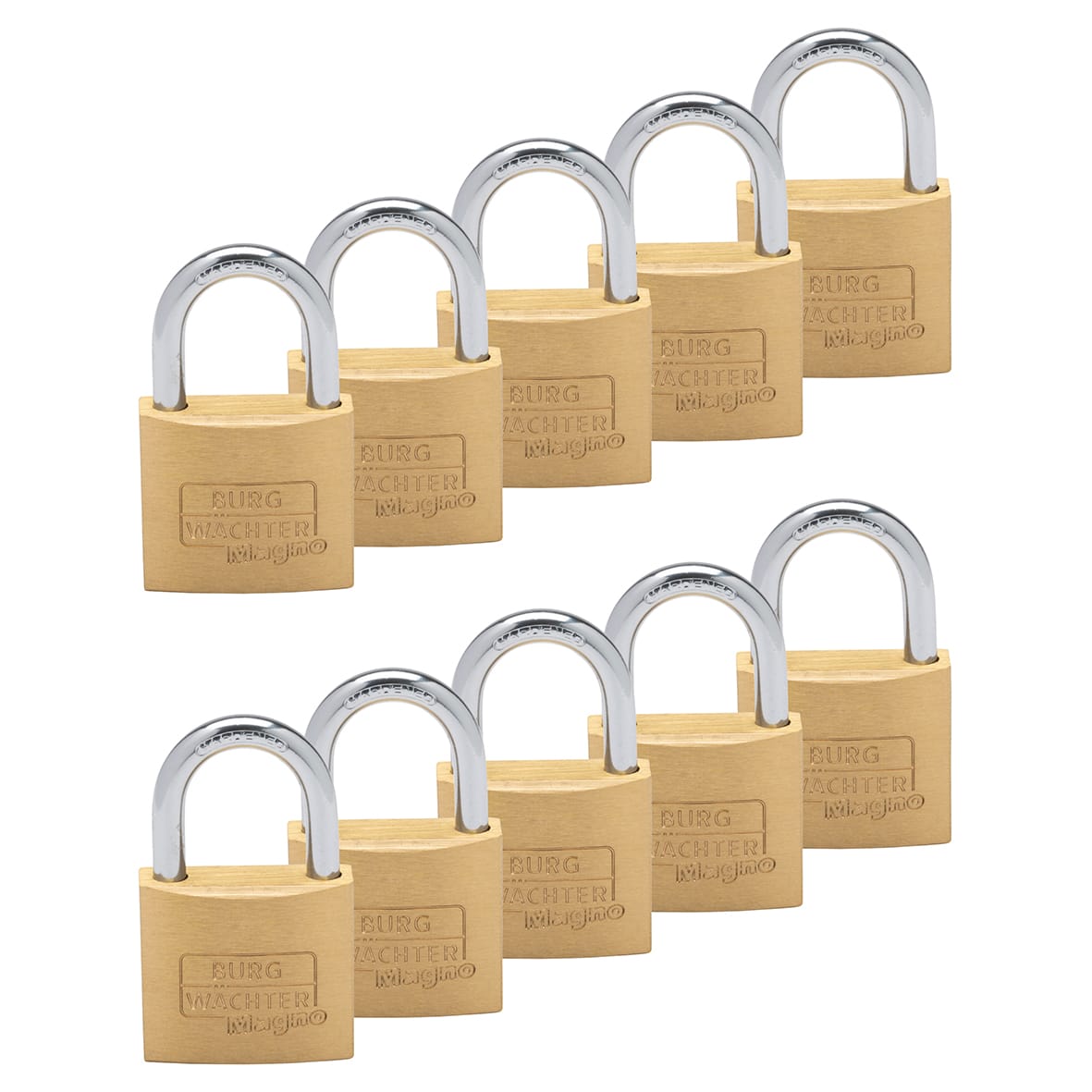 Brass Magno Padlock - 40mm Body - 22 x 23.5mm Shackle - Keyed Alike - Pack of 10