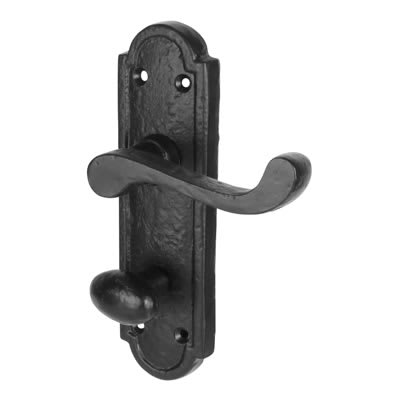 Antique Black Iron Scroll Bathroom Door Handles - Turnberry Range - 170 x 45mm