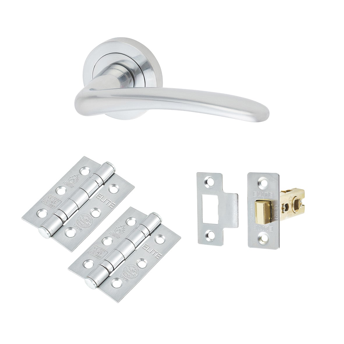 Satin Chrome Latch Door Handles on Rose Pack - Eloise Range