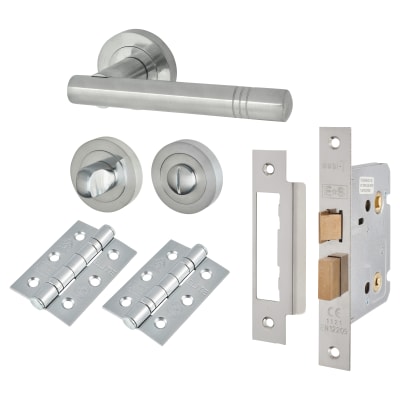 Satin Chrome Bathroom Lock Door Handles on Rose Pack - Dakota Range