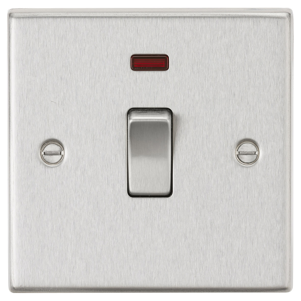 20A 1 Gang Square Edge Double Pole Appliance Switch with Neon - Brushed Chrome