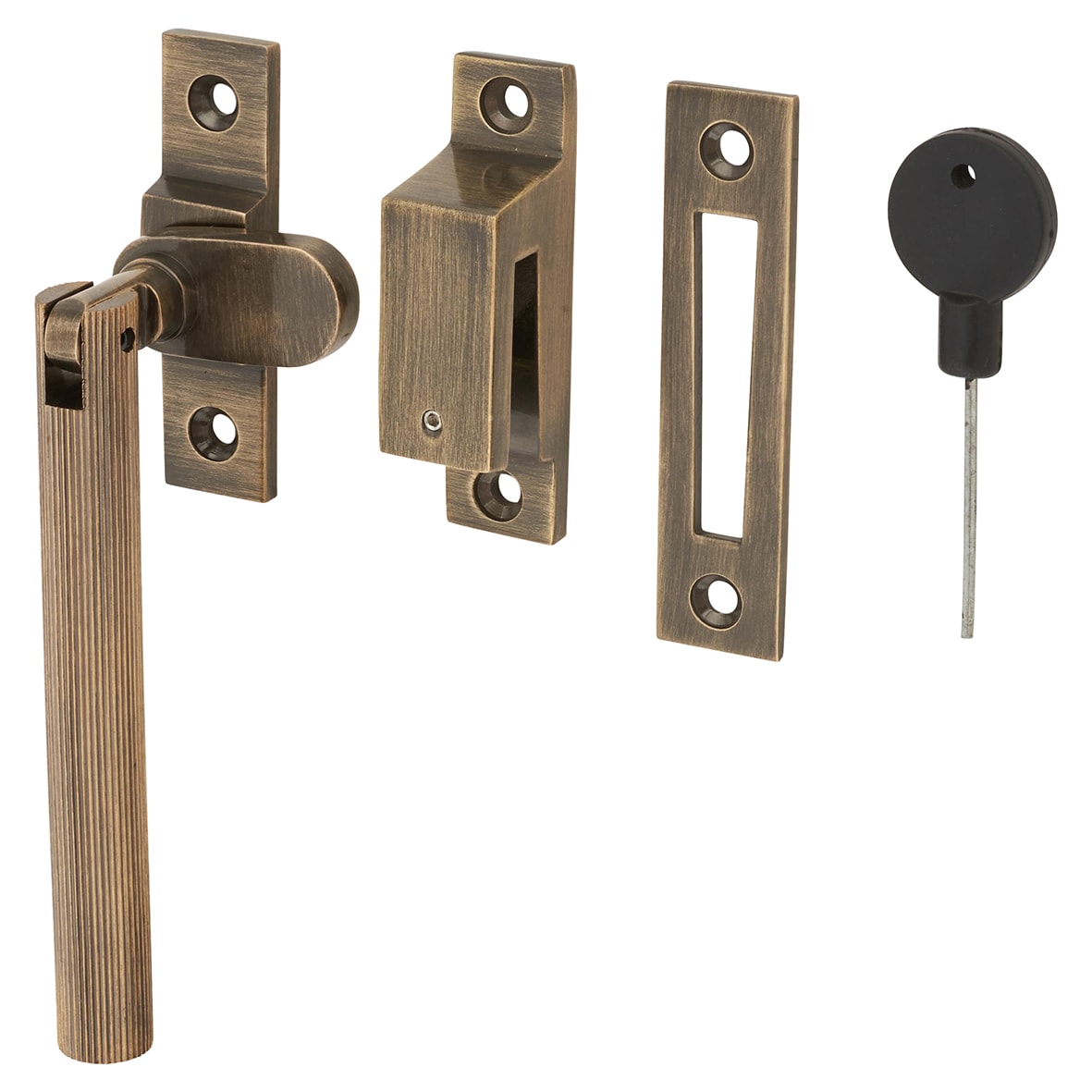Aspen Lines Locking Mortice & Hook Plate Window Fastener - Reversible - Antique Brass