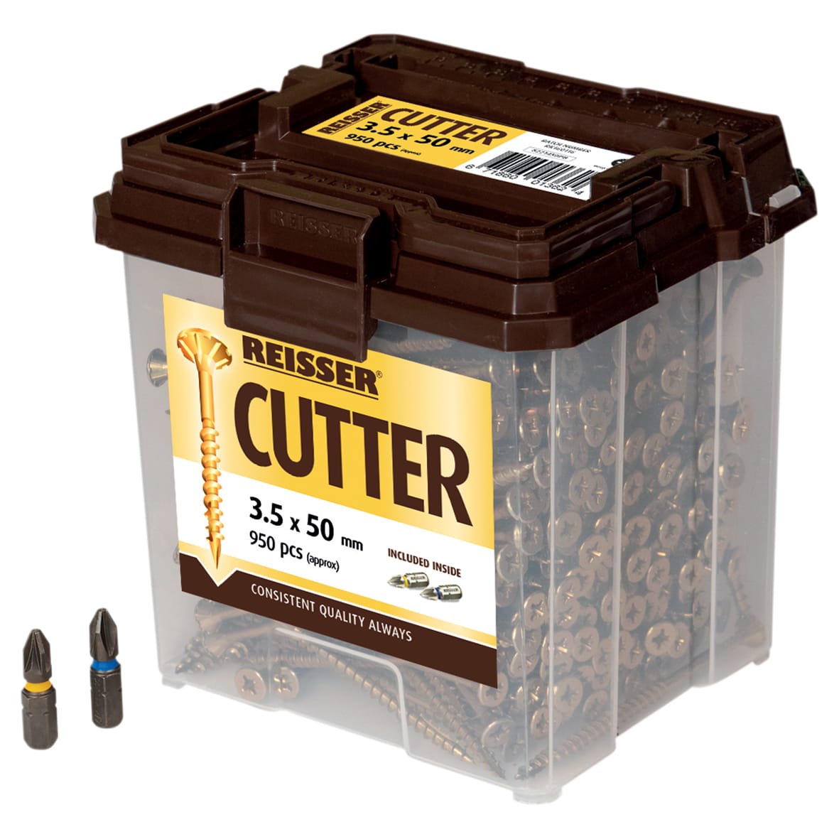 Cutter Pozi Countersunk Wood Screws Tub - 3.5 x 50mm - Yellow Zinc - Pack of 950