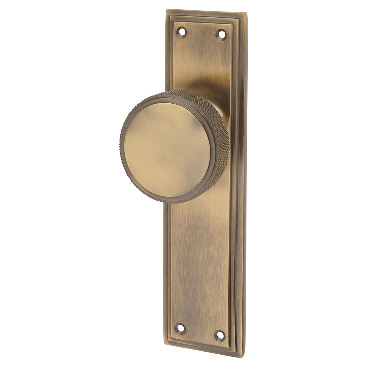 Antique Brass Knurled Mortice Door Knob on Backplate - 205 x 52mm - Miller Range