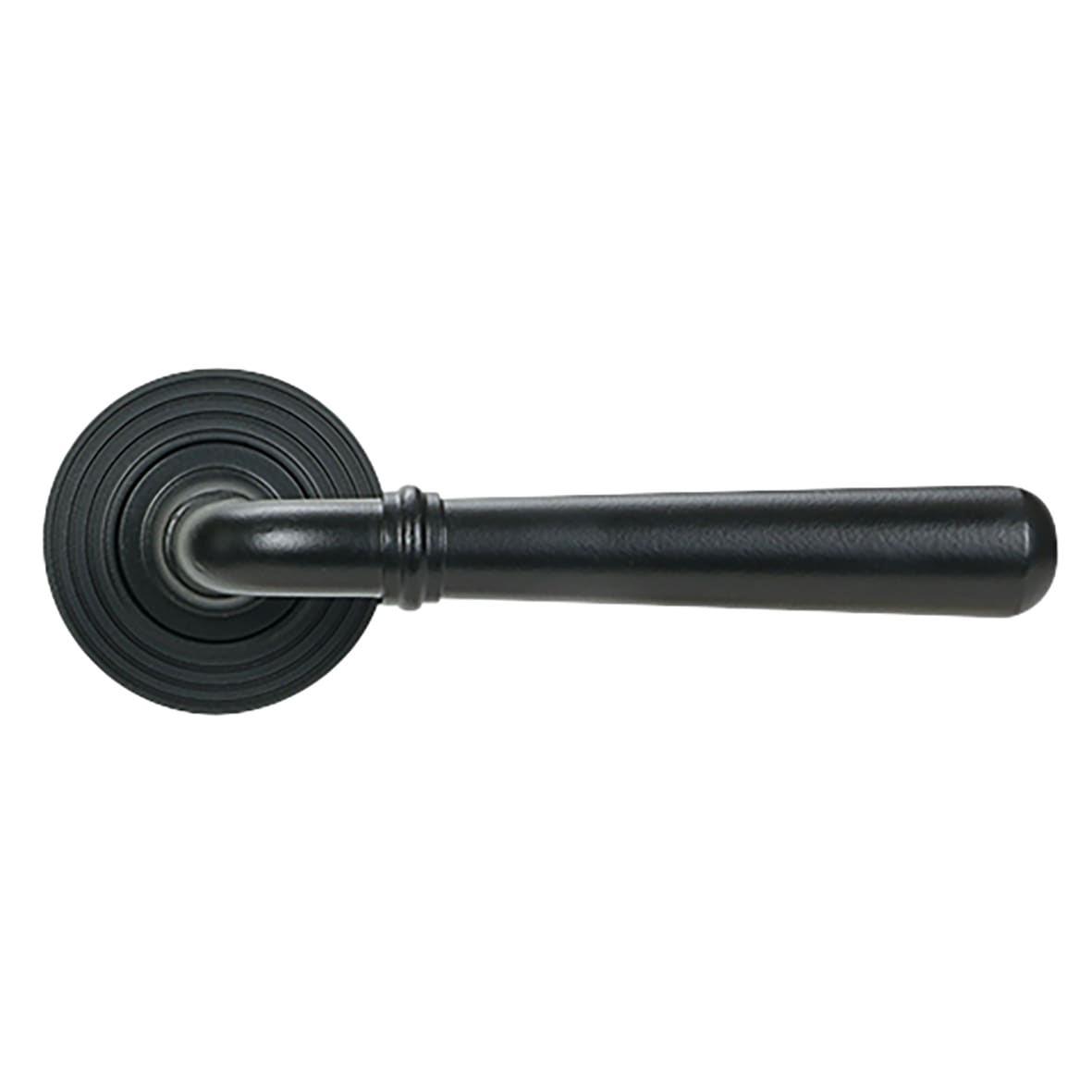 Matt Black Door Handles on Round Beehive Rose - Newbury Range