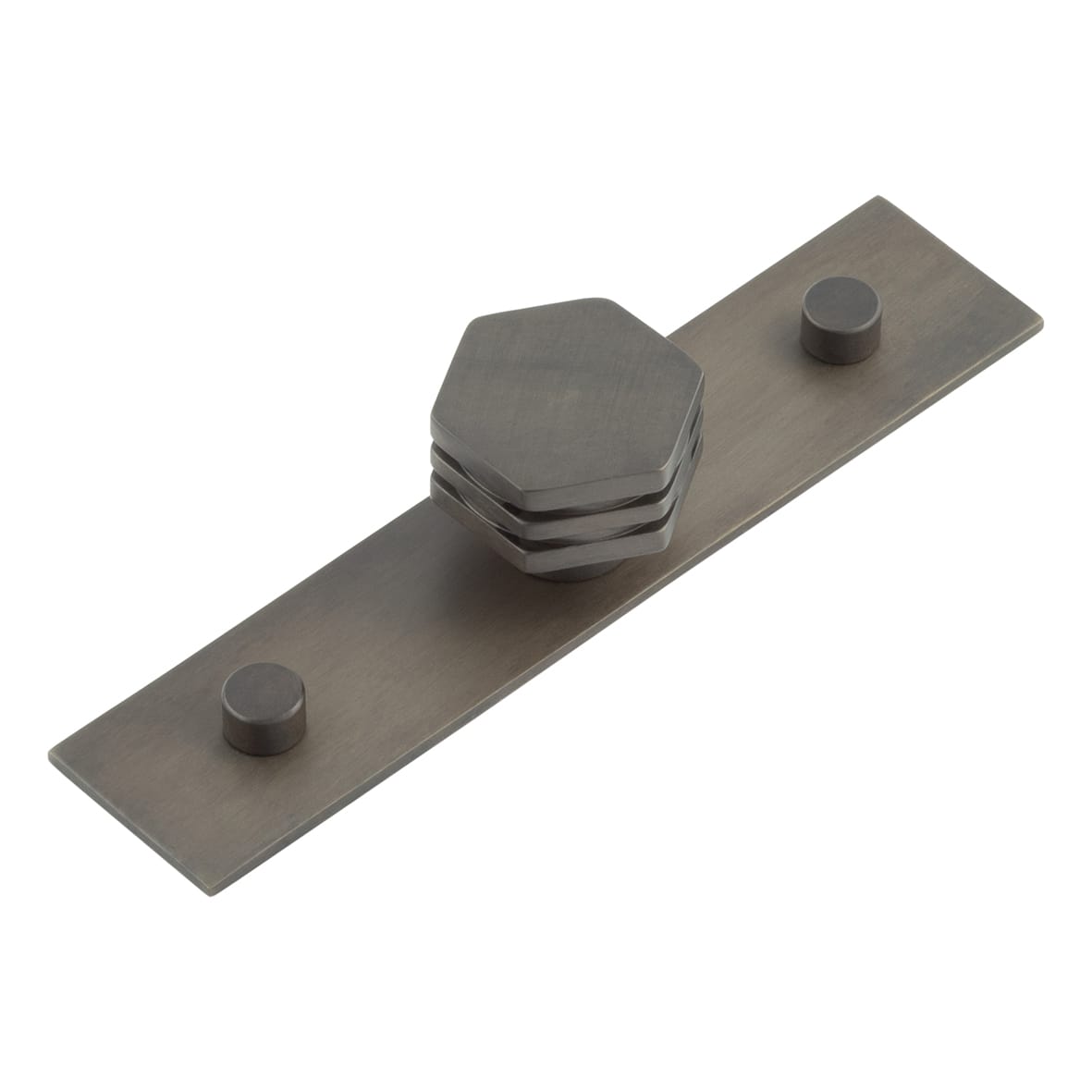 Nile Hex Cabinet Knob on Plain Backplate - 30mm Diameter - Dark Bronze