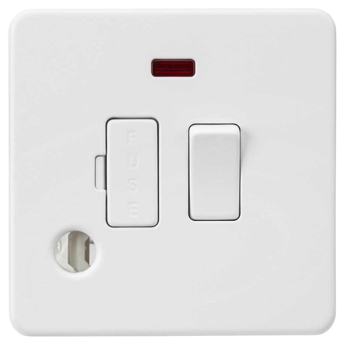 13A 1 Gang Screwless Switched Fused Spur with Neon & Flex Outlet - Matt White 331155P