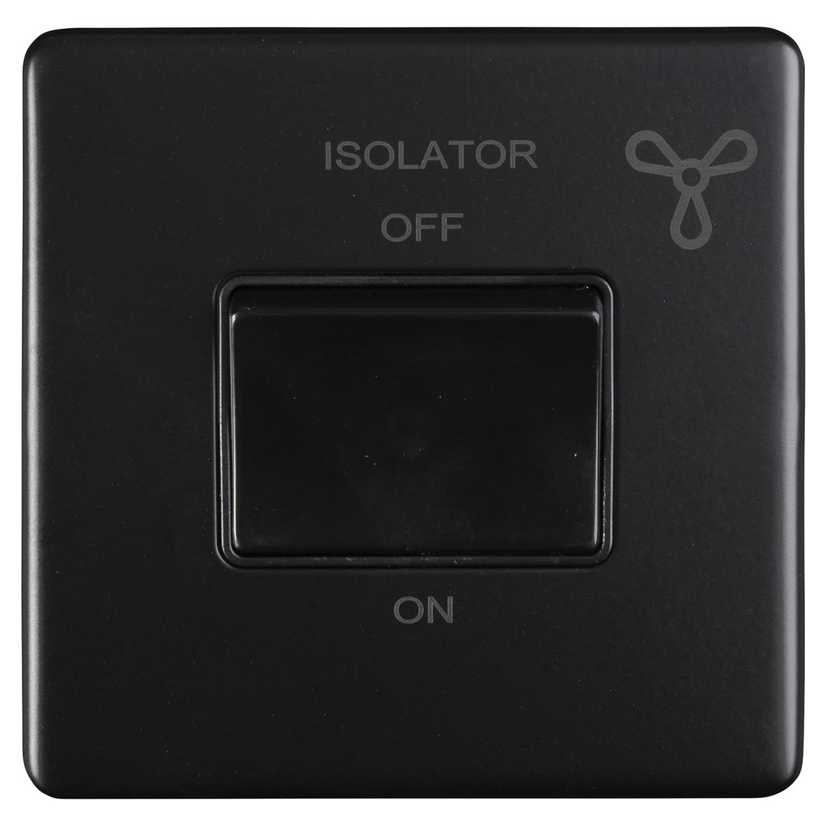 Concealed 10A 1 Gang Screwless Flat Plate Triple Pole Fan Isolator Switch - Matt Black 689256P