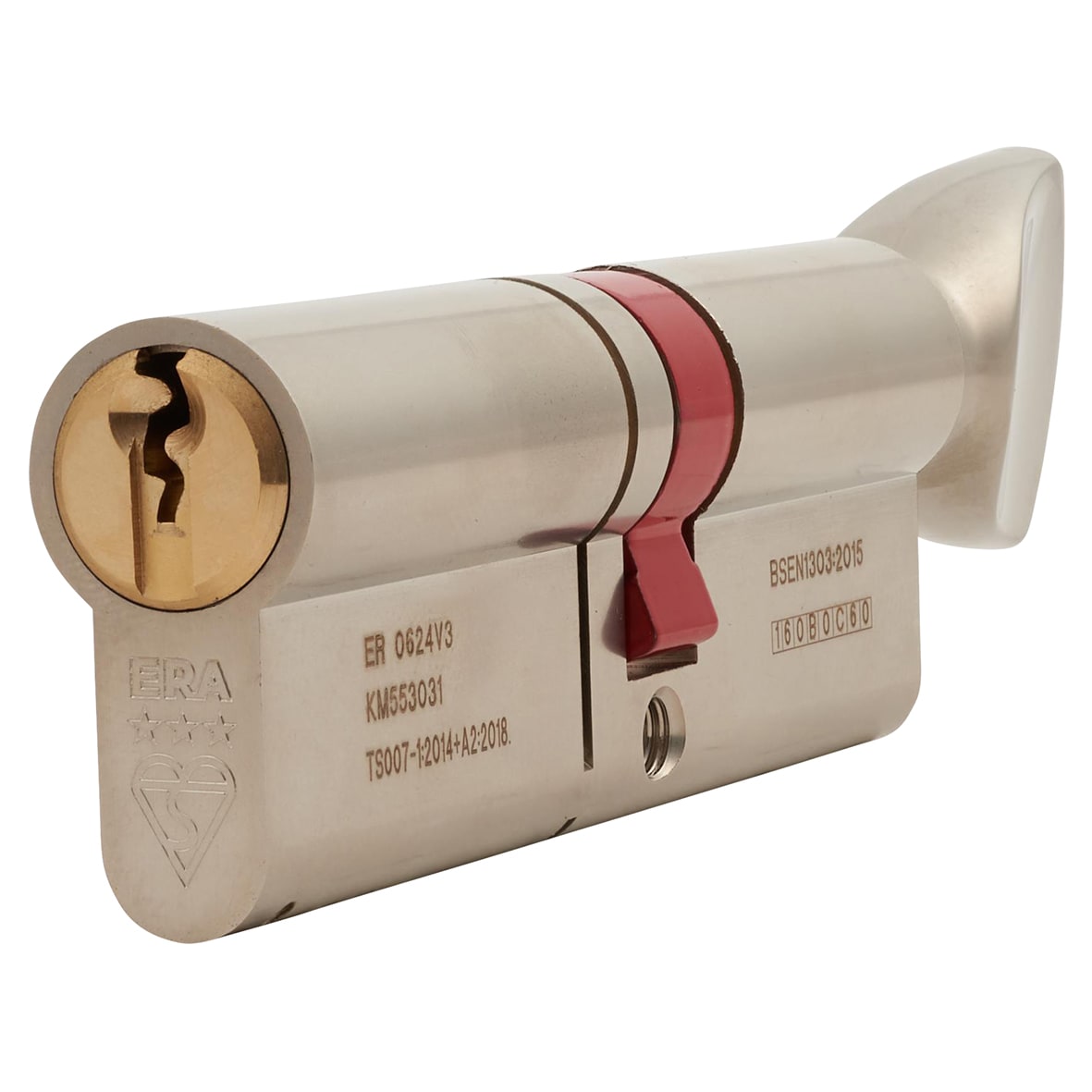 3 Star 6 Pin 90mm Euro Thumbturn Cylinder - 40mm Turn + 50mm - Satin Nickel/ Satin Brass 244569P