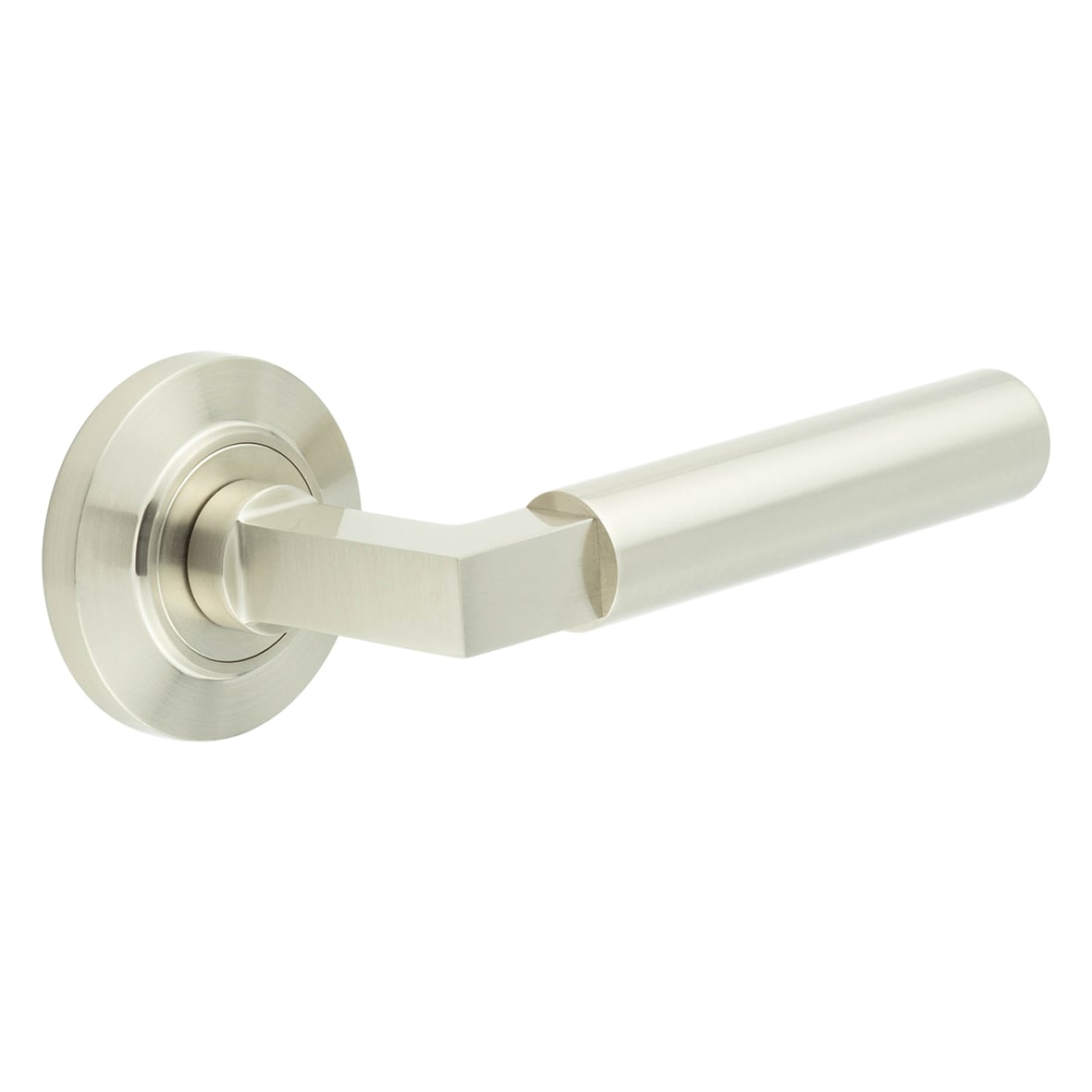 Satin Nickel Fire Rated Door Handles on Round Chamfered Rose - Westminster Range 446999P