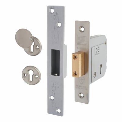 3G114E:2007 Heavy Duty 5 Lever Deadlock - 80mm Case - 53mm Backset - Sat Chrome
