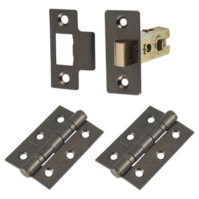 Tubular Latch Pack - 76mm Case - 57mm Backset - 2 x Fire Rated Ball Bearing Hinges - Black Nickel