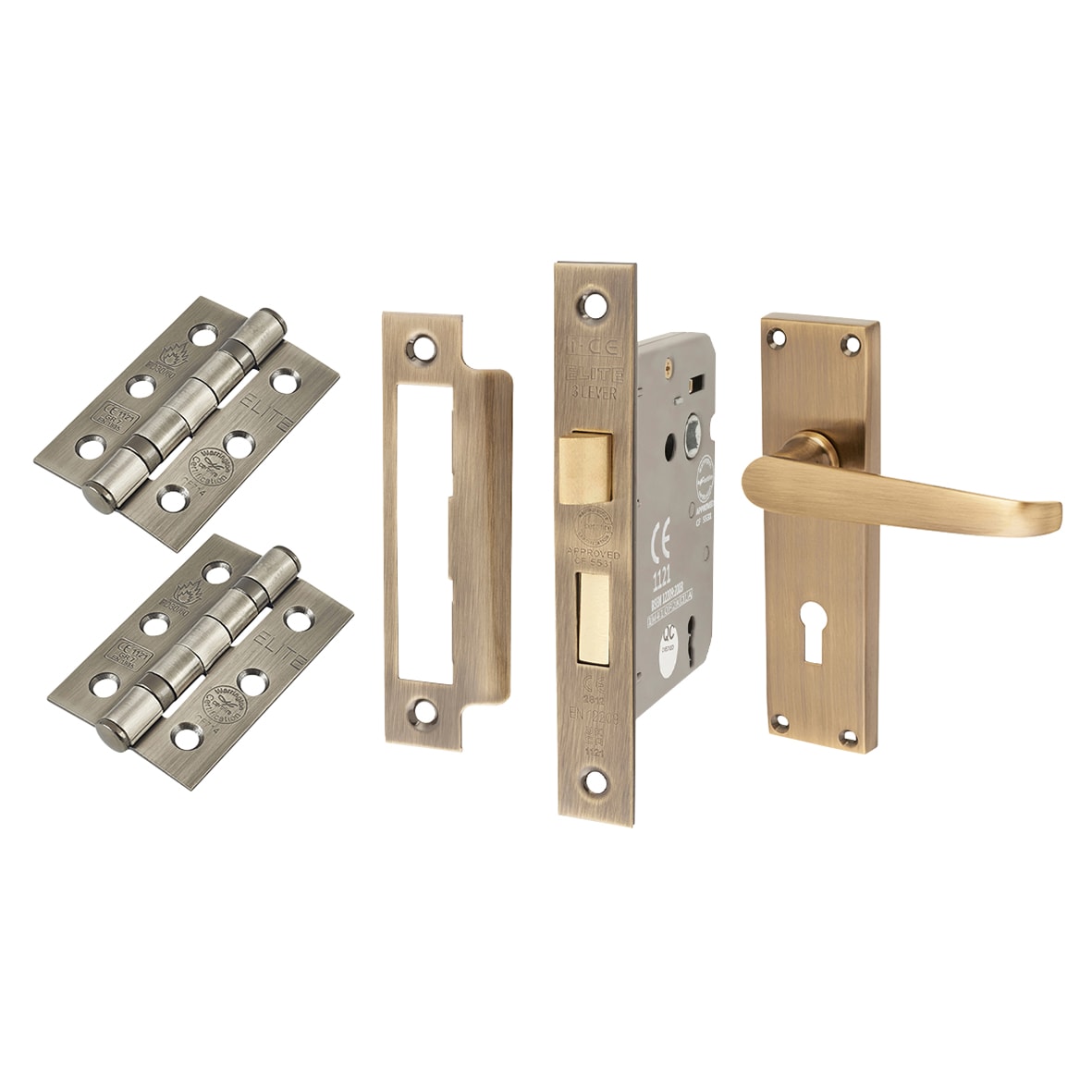 Antique Brass Victorian Straight 3 Lever Sashlock Door Handles Pack