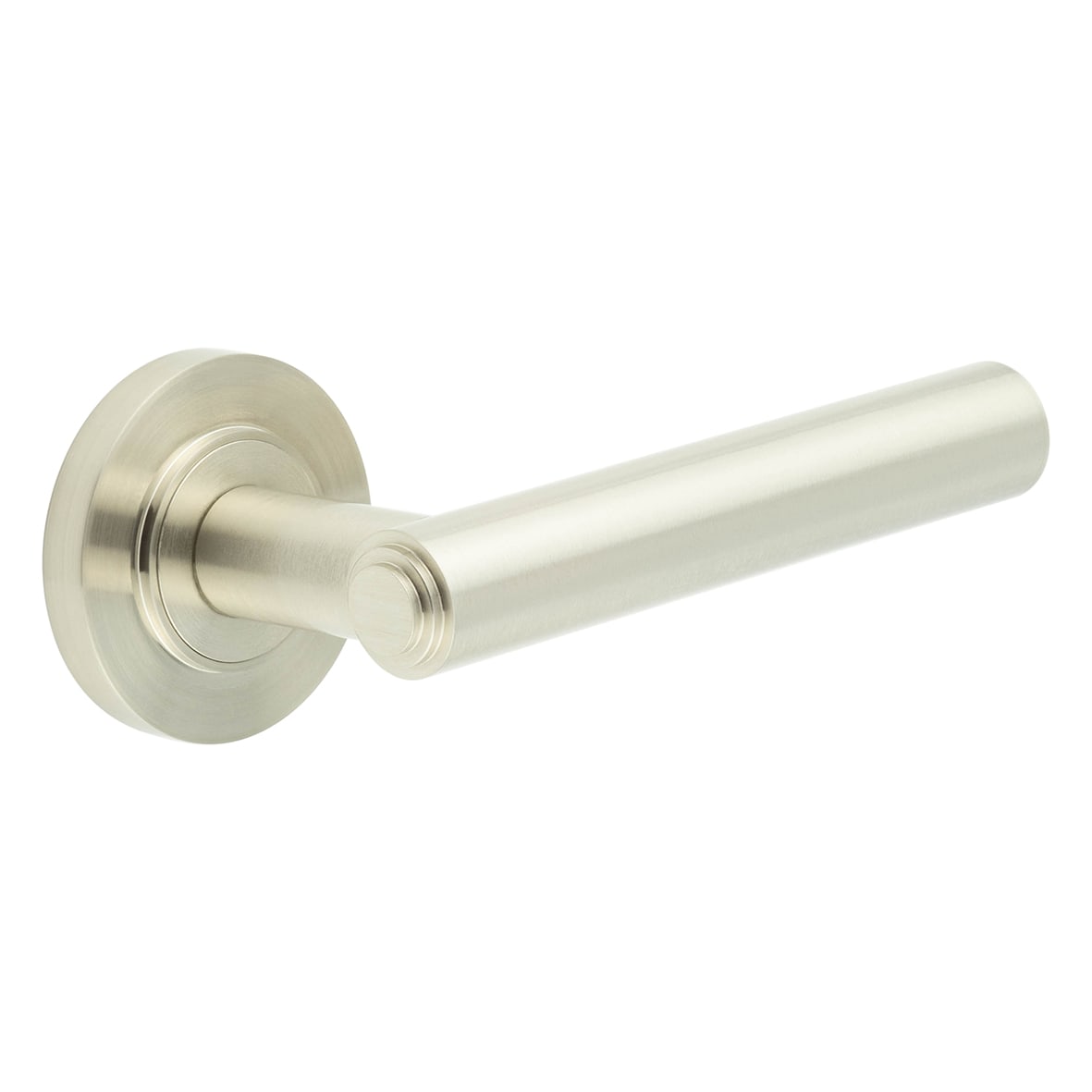 Satin Nickel Fire Rated Door Handles on Round Rose - Richmond Range