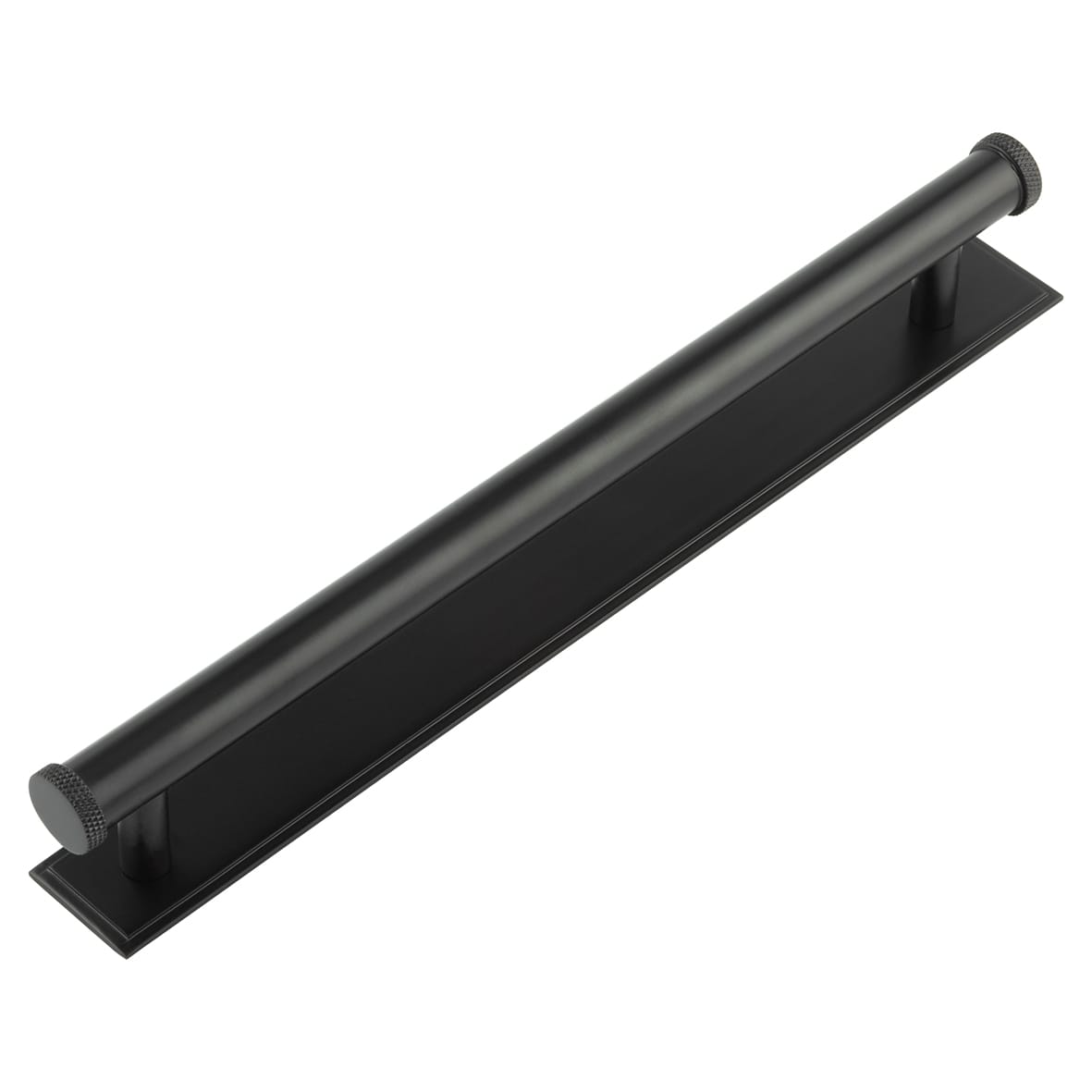 Wenlock 15mm Knurled T-Bar Cabinet Pull Handle on Stepped Backplate - 224mm c/c - Black
