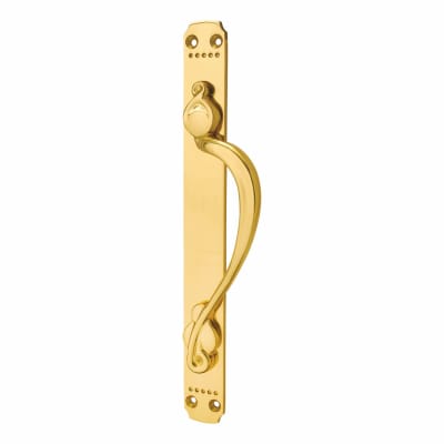 Polished Brass Laurin Offset Door Pull Handle on Plate - Screw Fix - 375 x 45mm - RH