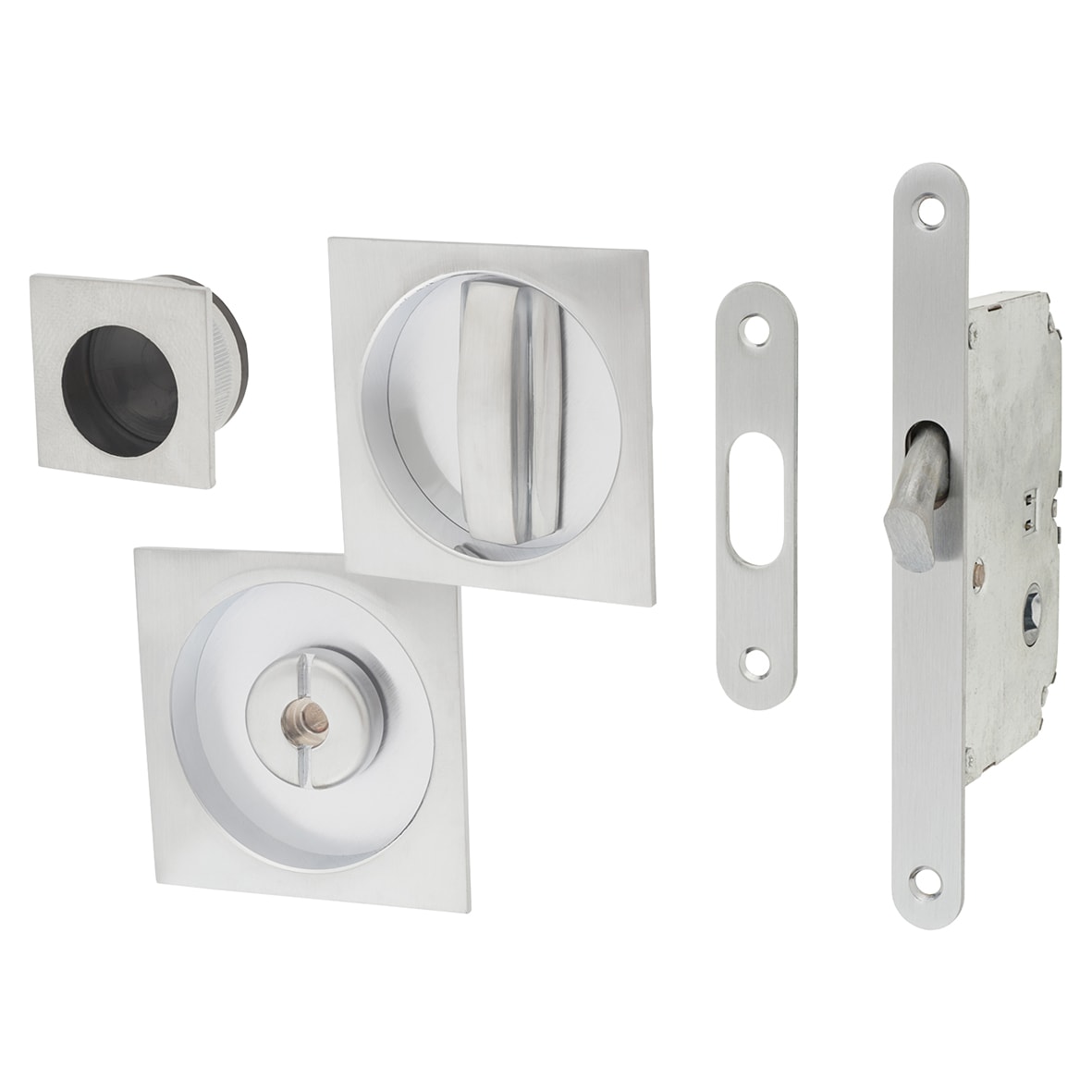 Essentials Square Privacy Handle Set with Lock - Satin Chrome
