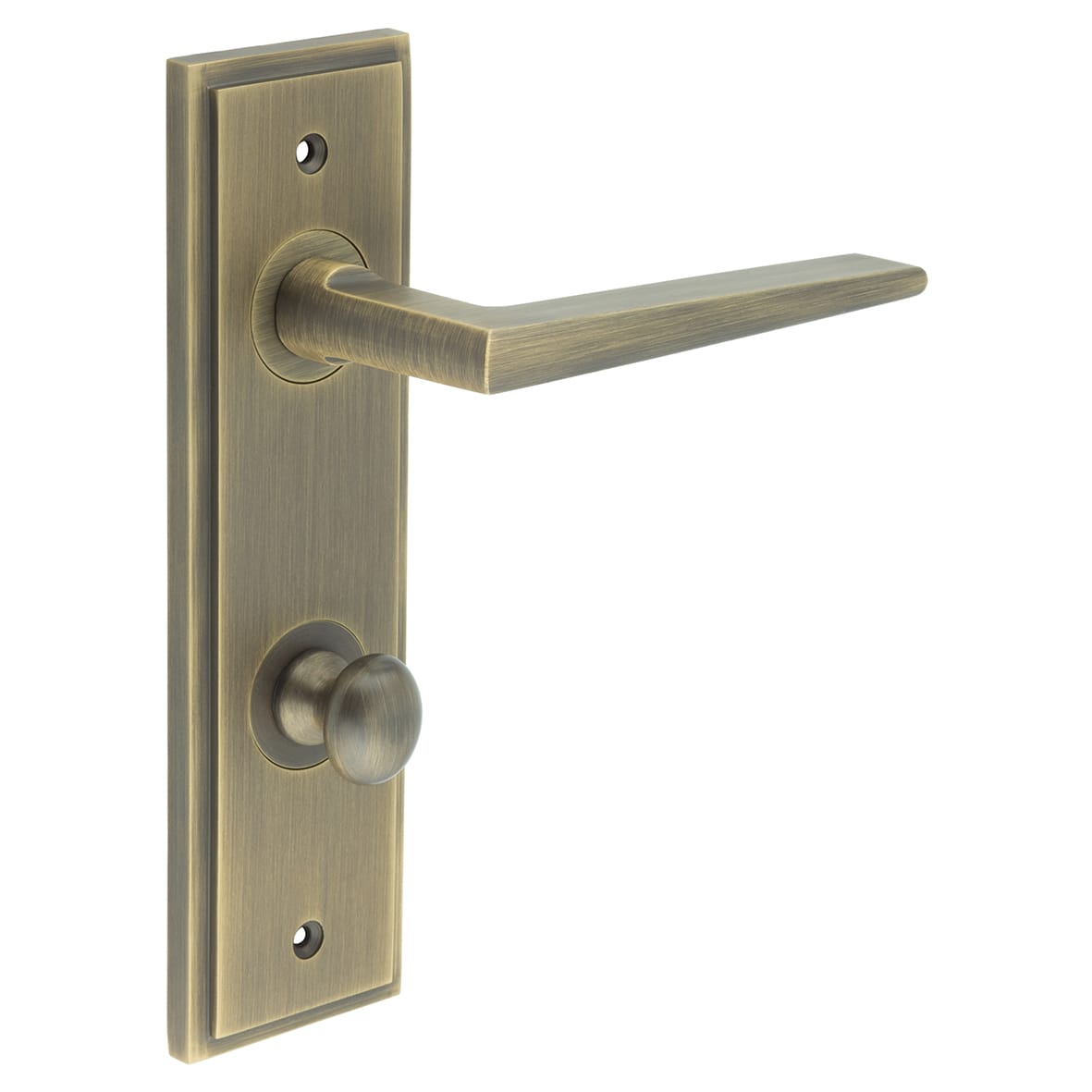 Antique Brass Fire Rated DIN Bathroom Door Handles - Mayfair - Inner 1 - 200 x 55mm