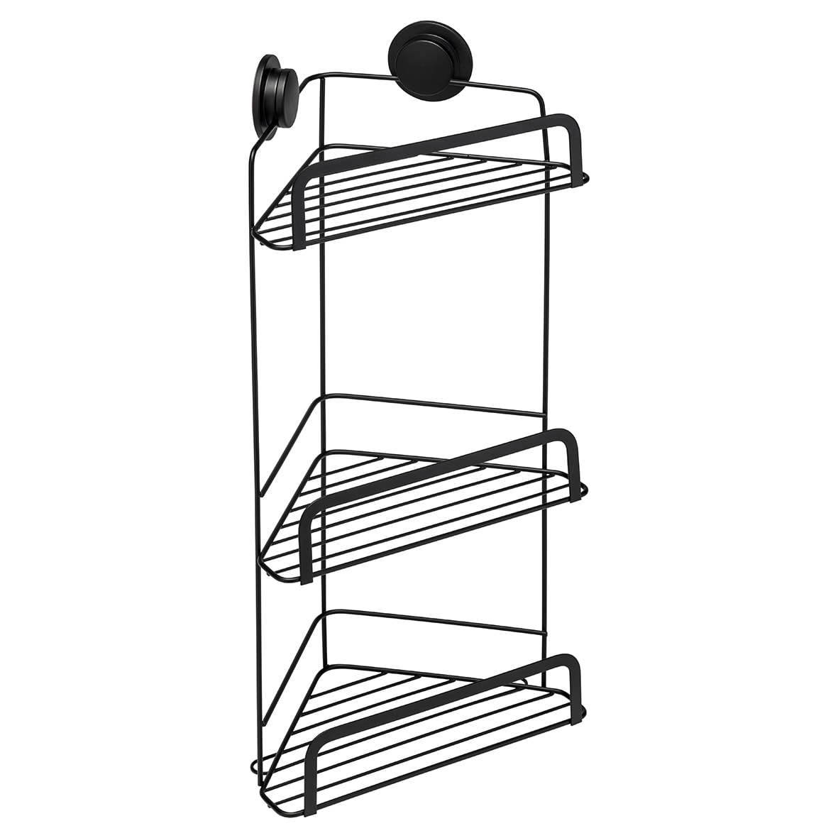 Stick 'N' Lock Corner Shower Basket - Three Tier - 536 x 260 x 166mm - Matt Black