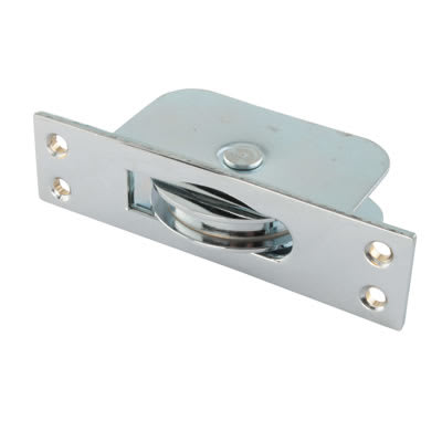 Square Large Ball Bearing Sash Window Pulley - 57mm Square Metal Wheel - Polished Chrome