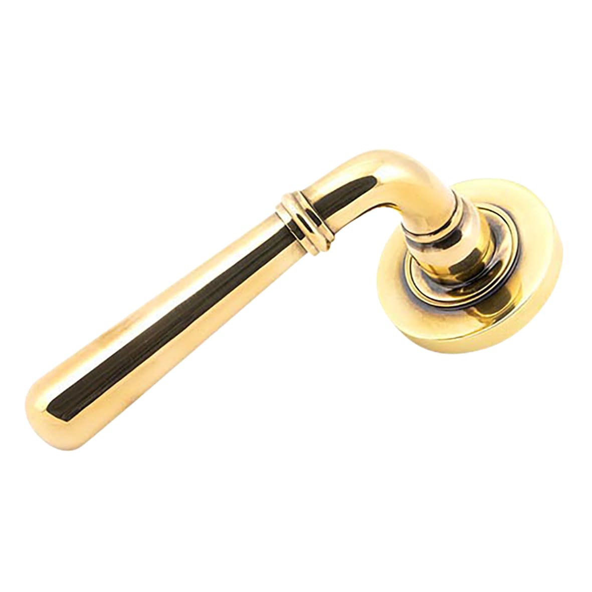 Aged Brass Door Handles on Round Screw On Rose - Newbury Range