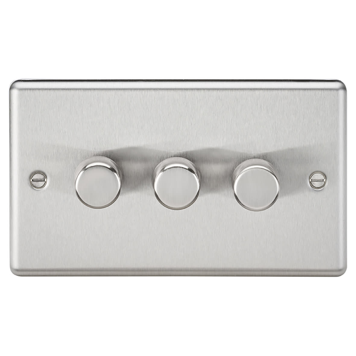 5-150W 3 Gang 2 Way Push On/Off Rotary Rounded Intelligent LED Dimmer - Brushed Chrome