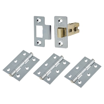 Tubular Latch Pack - 57mm Backset - 3 x Fire Rated Button Tip Hinges - Polished Chrome
