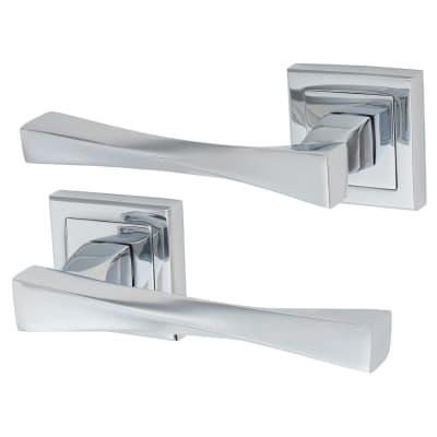 Polished Chrome Twist Door Handles on Square Rose - Spirit Range