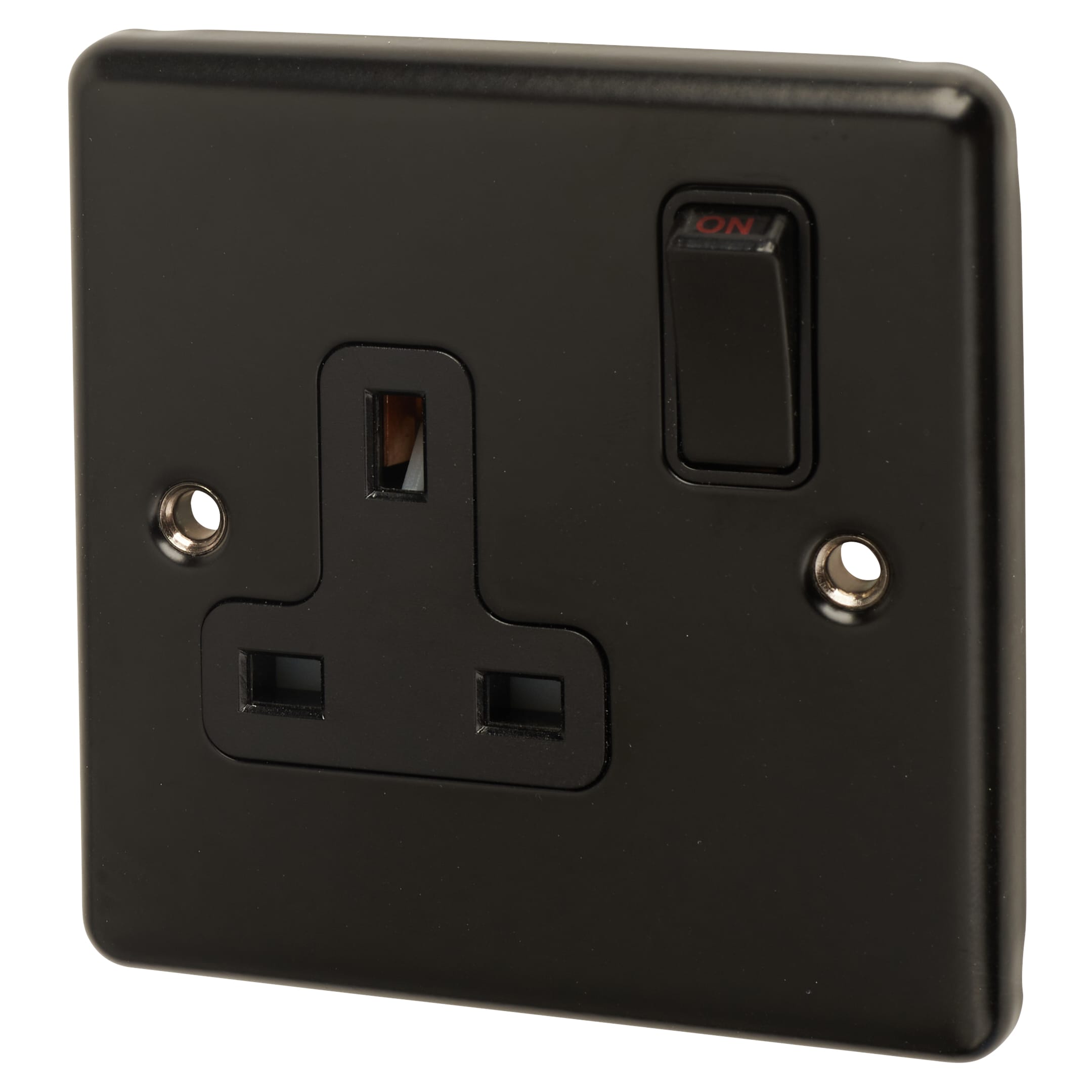 Enhance Decorative 13A 1 Gang Double Pole Switched Socket - Matt Black with Black Inserts