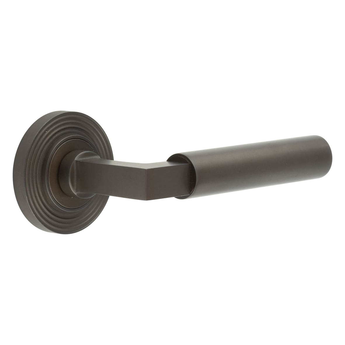Dark Bronze Fire Rated Door Handles on Round Reeded Rose - Westminster Range